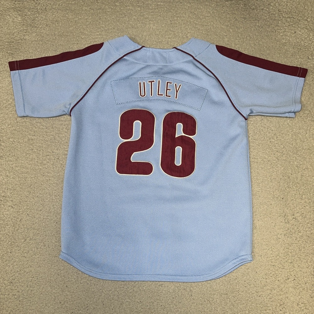 VTG Nike Philadelphia Phillies Chase Utley Throwback Jersey Youth Sz S Blue #26